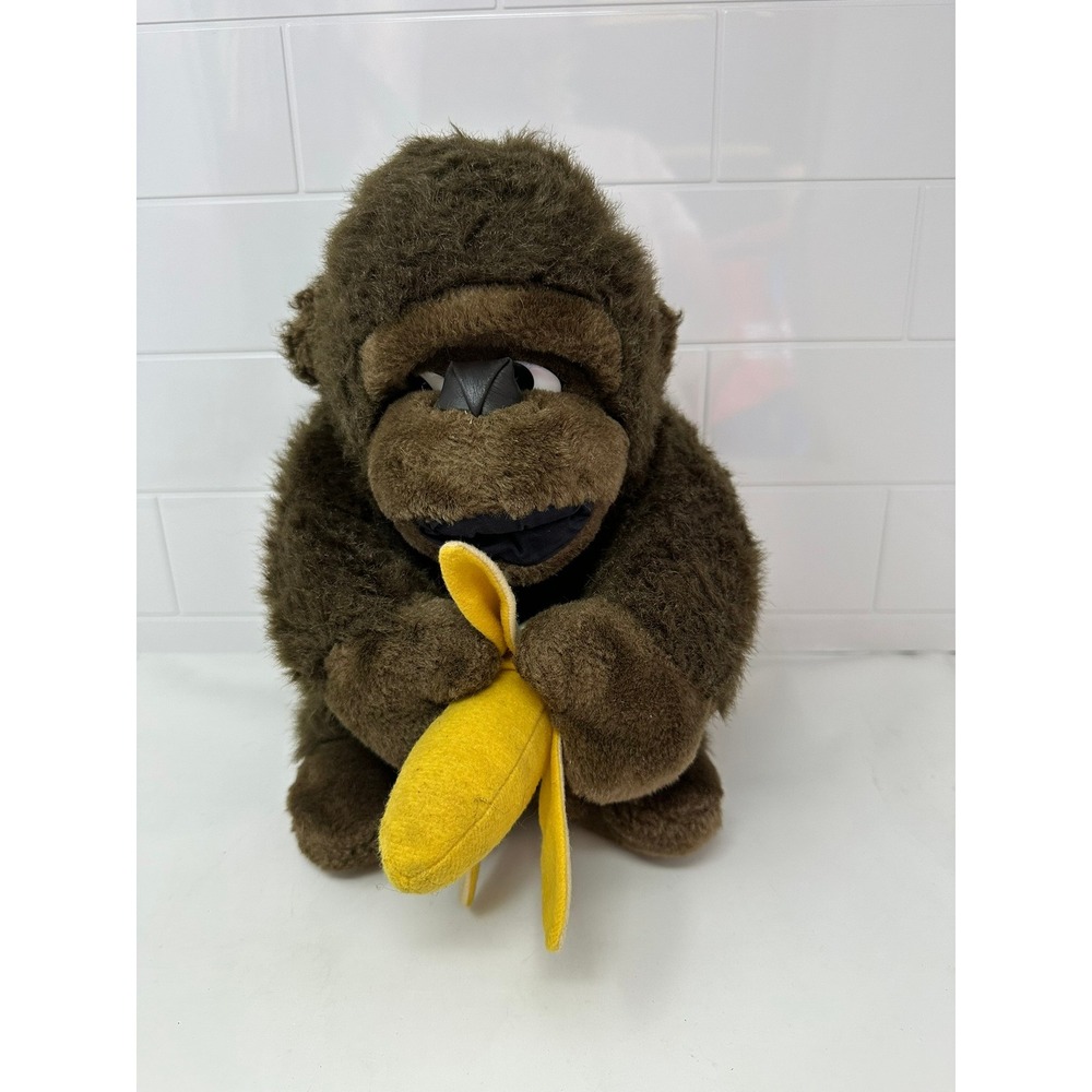 Vintage Platinum‎ Gorilla Plush Holding Banana Brown Stuffed Animal 12 Inch